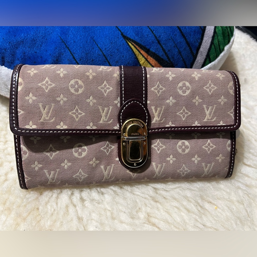 Louis Vuitton mini Lin Monogram long wallet - with some fading on cloth canvass